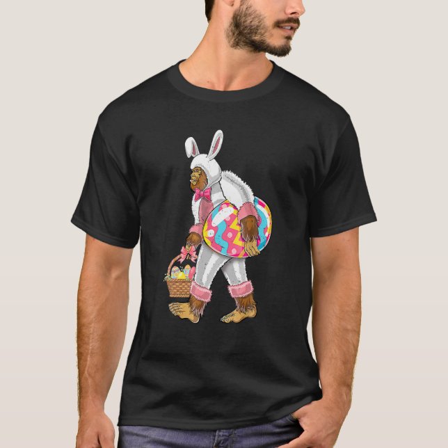 Funny Easter Bigfoot Sasquatch With Bunny Ears Cos T-Shirt (Front)
