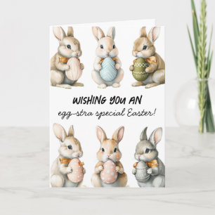 Funny Easter Bunnies with Colourful Eggs Card