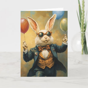 Funny Easter Bunny and Balloons Holiday Card