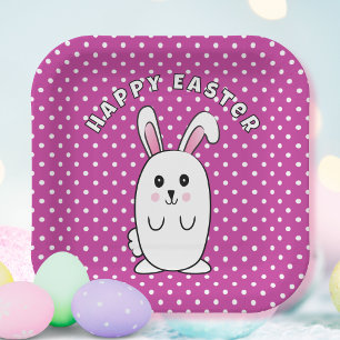 Funny Easter Bunny Cartoon Purple White Pink Cute Paper Plate