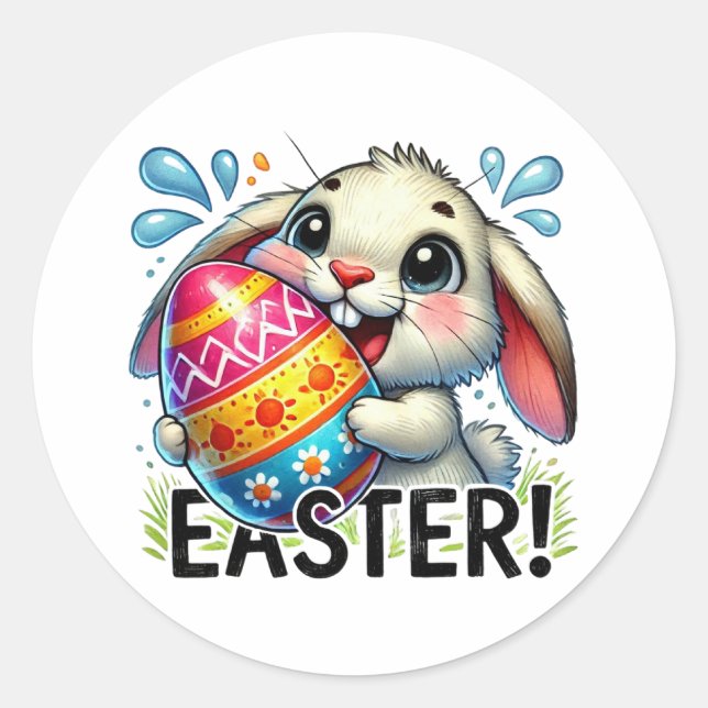 Funny Easter Bunny Classic Round Sticker (Front)