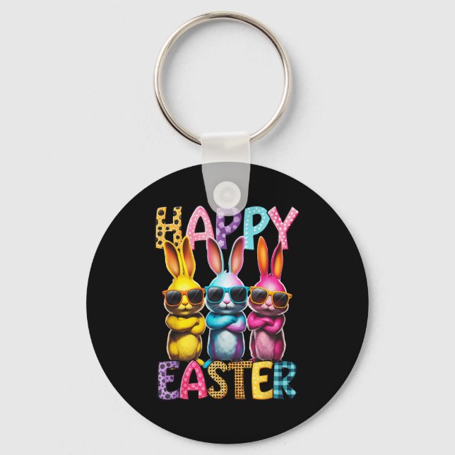 Funny Easter Bunny Cool Bunnies Happy Easter Kids  Key Ring (Front)