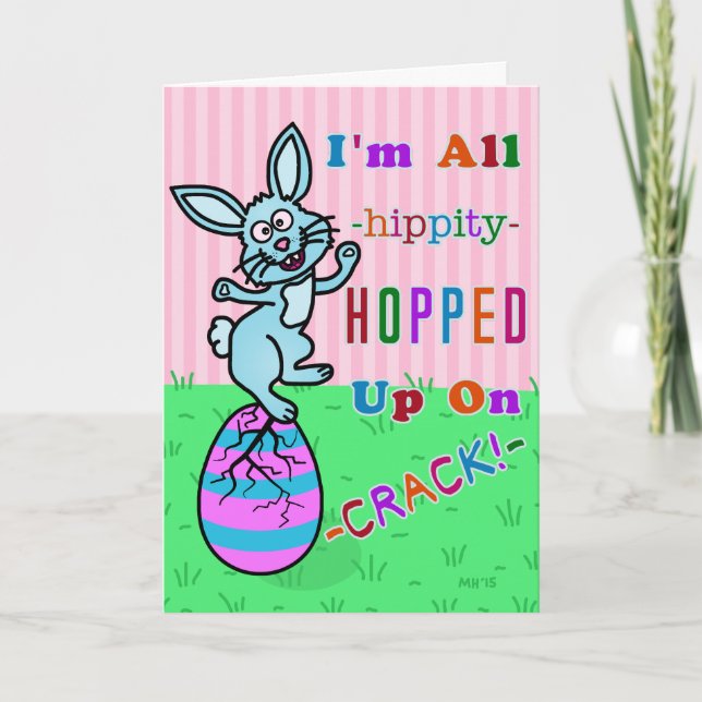 Funny Easter Bunny Cracked Egg Humour Holiday Card (Front)