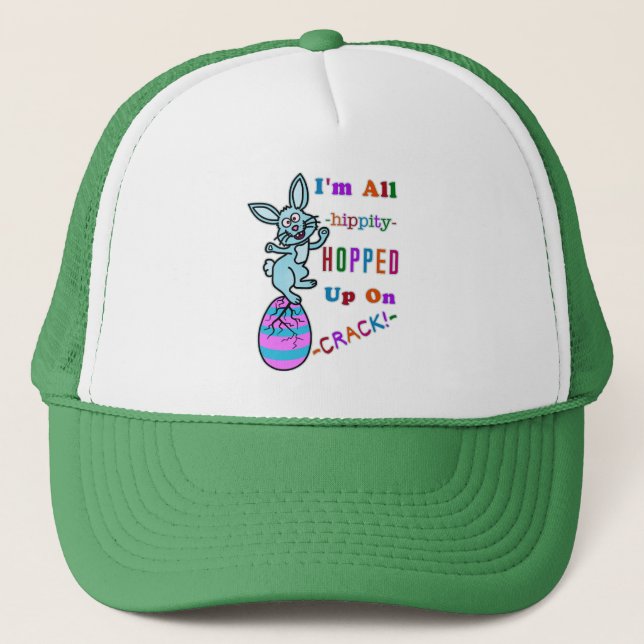 Funny Easter Bunny Cracked Egg Humour Trucker Hat (Front)
