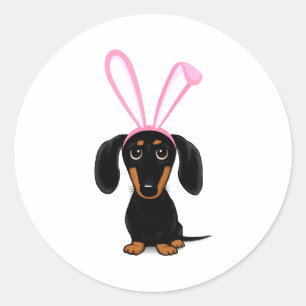 Funny Easter Bunny Dog Black And Tan Dachshund T S Classic Round Sticker