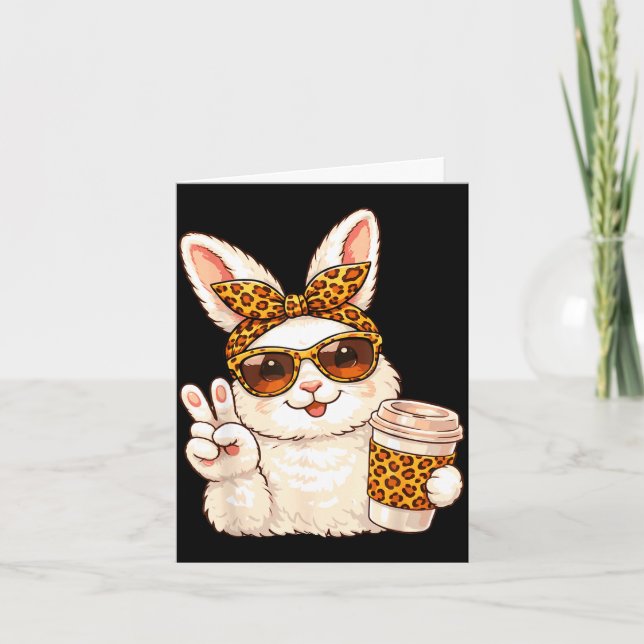 Funny easter bunny face glasses bandanna leopard card (Front)