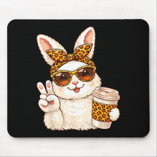 Funny easter bunny face glasses bandanna leopard mouse pad