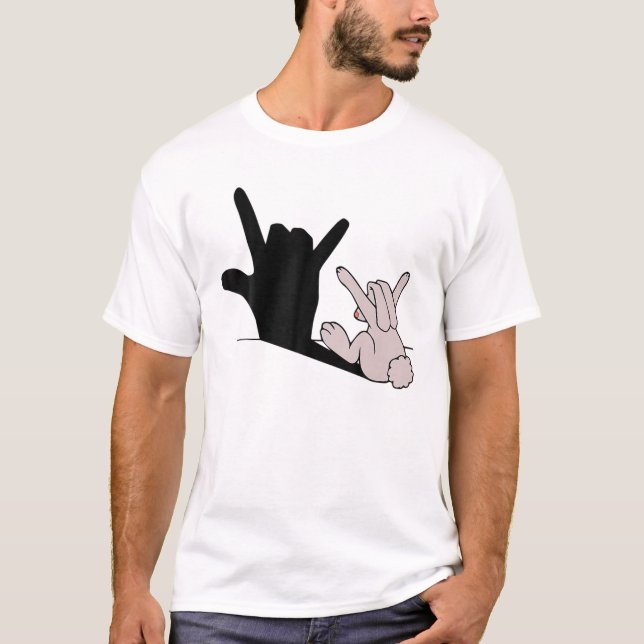 Funny Easter Bunny Hand Shadow Rabbit Easter Day T-Shirt (Front)