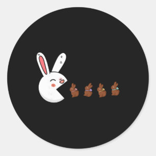 Funny Easter Bunny Rabbit Eating Chocolate Gamer B Classic Round Sticker