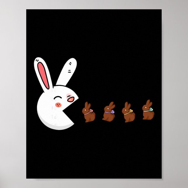 Funny Easter Bunny Rabbit Eating Chocolate Gamer B Poster (Front)