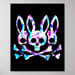 Funny Easter Bunny Retro Tie Dye Bunny Skull Cross Poster
