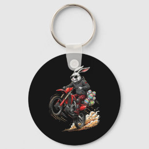 Funny Easter Bunny Riding Dirt Bike Motocross Boys Key Ring