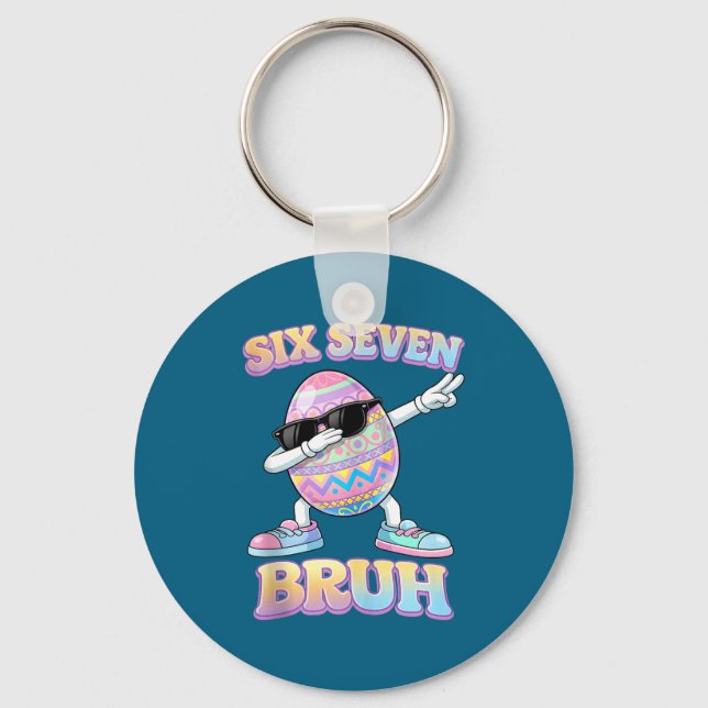 Funny easter bunny six seven bruh 6 7 meme eggs key ring (Front)