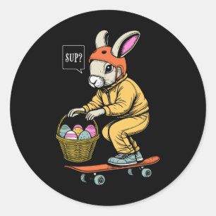 Funny Easter Bunny Skater Skateboarding Egg Hunt S Classic Round Sticker