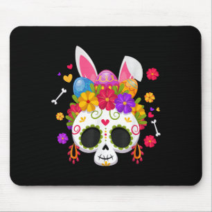 Funny Easter Bunny Sugar Skull Rabbit Ears Floral Mouse Pad