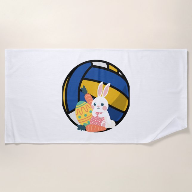 Funny Easter Bunny With Volleyball Ball Beach Towel (Front)