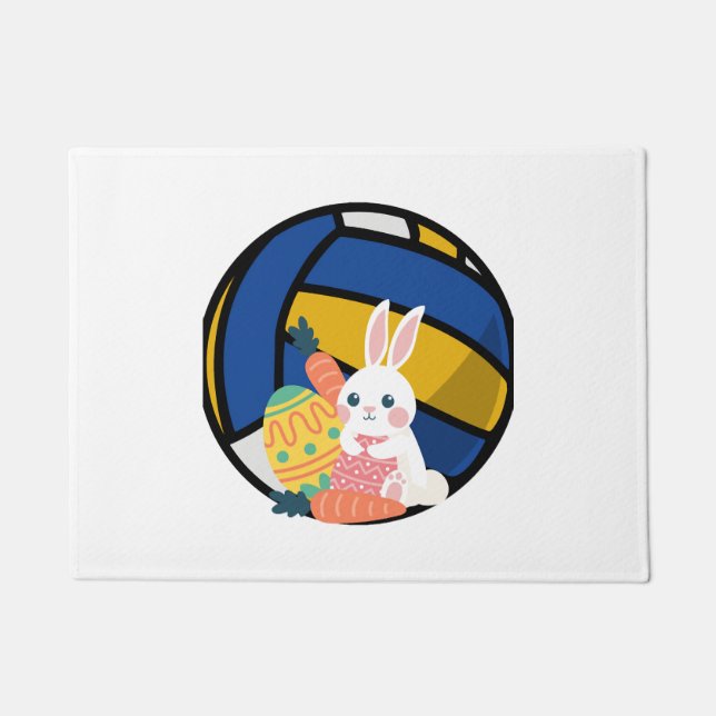 Funny Easter Bunny With Volleyball Ball Doormat (Front)