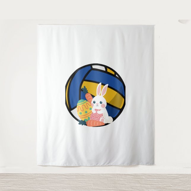 Funny Easter Bunny With Volleyball Ball Tapestry (Front)