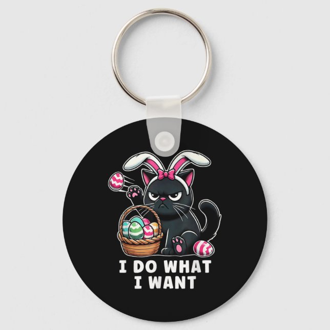 Funny Easter Cat Easter Basket Stuffers Men Women  Key Ring (Front)