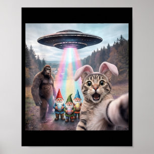 Funny Easter Cat Selfie with Bigfoot UFO Easter Poster