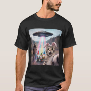 Funny Easter Cat Selfie with Bigfoot UFO Easter T-Shirt