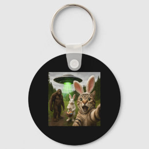 Funny Easter Cat Selfie with Bunny Bigfoot UFO Key Ring