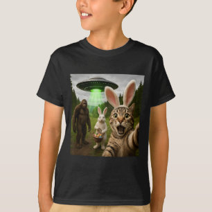 Funny Easter Cat Selfie with Bunny Bigfoot UFO T-Shirt