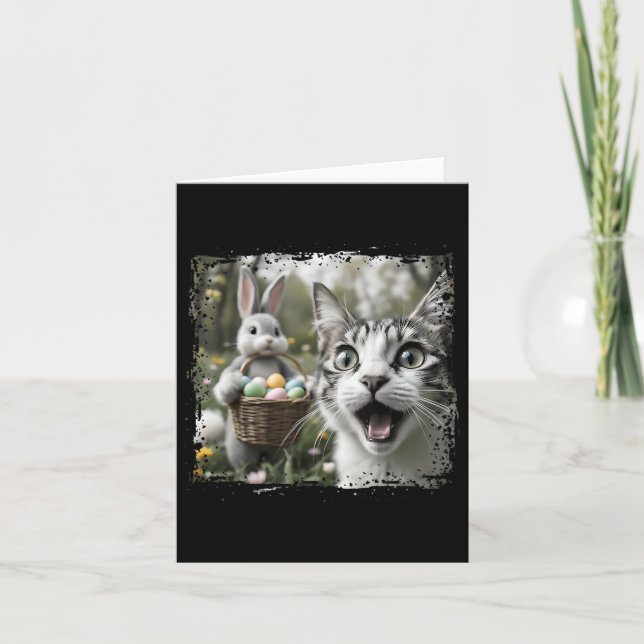 Funny Easter Cat Selfie With Easter Bunny Adults K Card (Front)