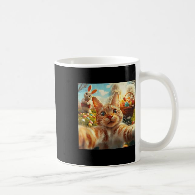Funny Easter Cat Selfie With Easter Bunny Adults K Coffee Mug (Right)