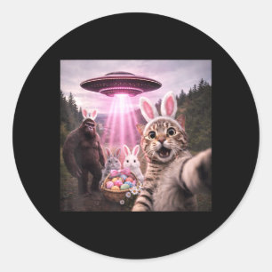 Funny Easter Cat Selfie with Rabbit Bunny Bigfoot Classic Round Sticker