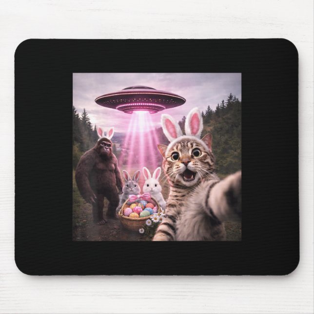 Funny Easter Cat Selfie with Rabbit Bunny Bigfoot Mouse Pad (Front)