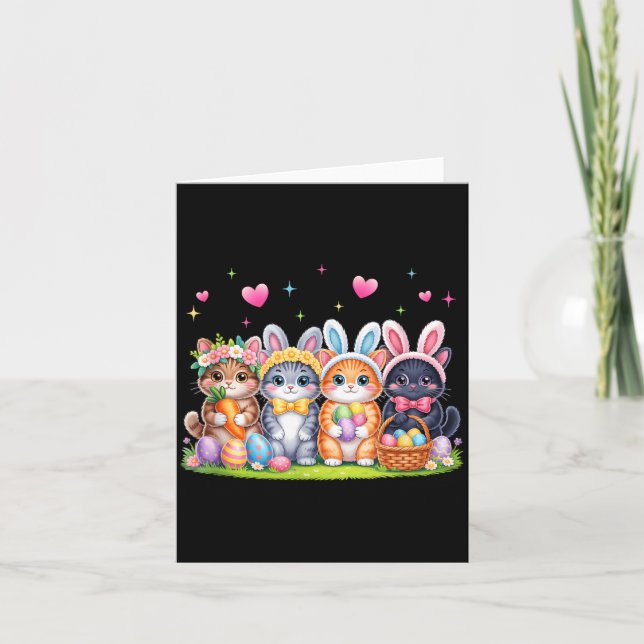 Funny Easter Cats Ears Bunny Eggs Spring for Women Card (Front)