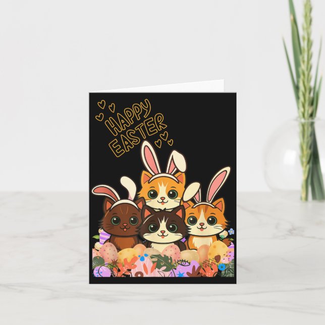 Funny Easter Cats Ears Bunny Eggs Spring for Women Card (Front)