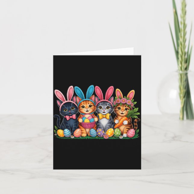 Funny Easter Cats Ears Bunny Eggs Spring for Women Card (Front)
