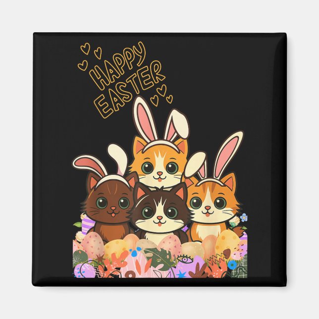 Funny Easter Cats Ears Bunny Eggs Spring for Women Magnet (Front)