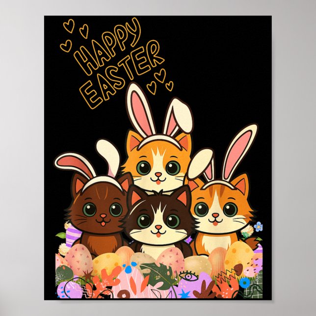 Funny Easter Cats Ears Bunny Eggs Spring for Women Poster (Front)