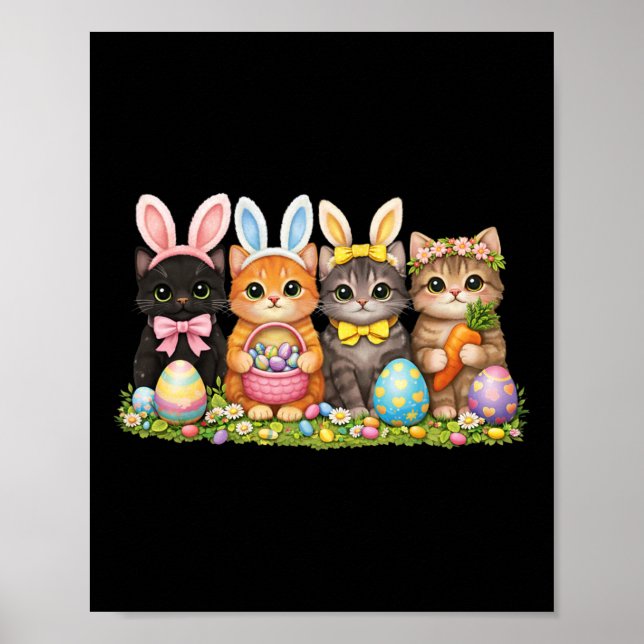 Funny Easter Cats Ears Bunny Eggs Spring For Women Poster (Front)