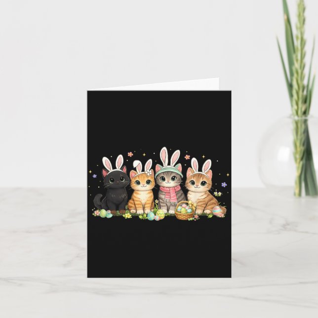 Funny Easter Cats Ears Bunny Eggs Spring Women Men Card (Front)