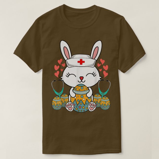 Funny Easter Cute Bunny Nurse Holding Egg Happy Ea T-Shirt (Design Front)