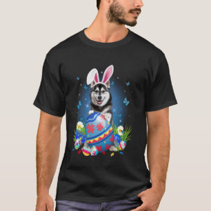 Funny Easter Cute Husky Dog Lover Bunny Eggs Easte T-Shirt
