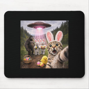 Funny Easter Day Cat Selfie with Bunny Bigfoot UFO Mouse Pad