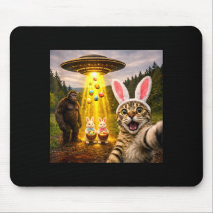 Funny easter day cat selfie with leprechaun mouse pad