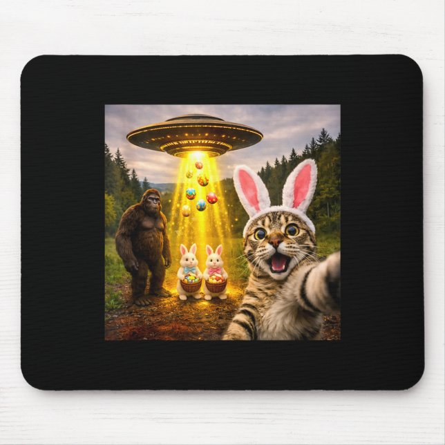 Funny easter day cat selfie with leprechaun mouse pad (Front)