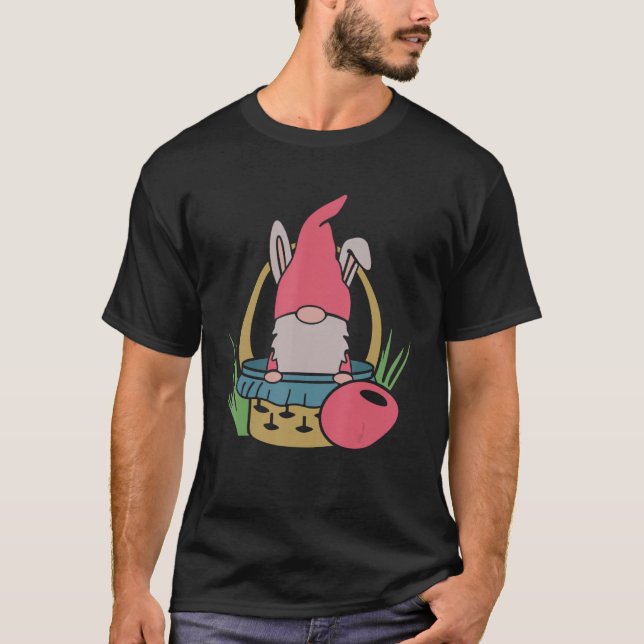 Funny Easter Day Gnome Bunny With Egg Basket T-Shirt (Front)