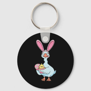 Funny Easter Day Goose Bunny Pink Ears Silly Bird Key Ring