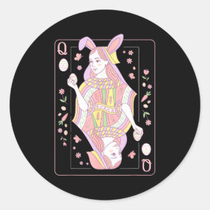 Funny easter day queen card playing bunny cute classic round sticker