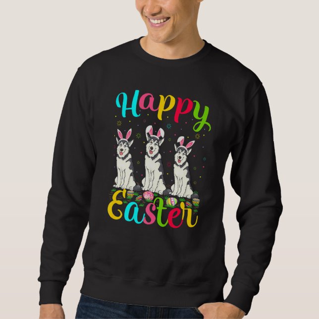 Funny Easter Egg Bunny Alaskan Malamute Dog Happy  Sweatshirt (Front)