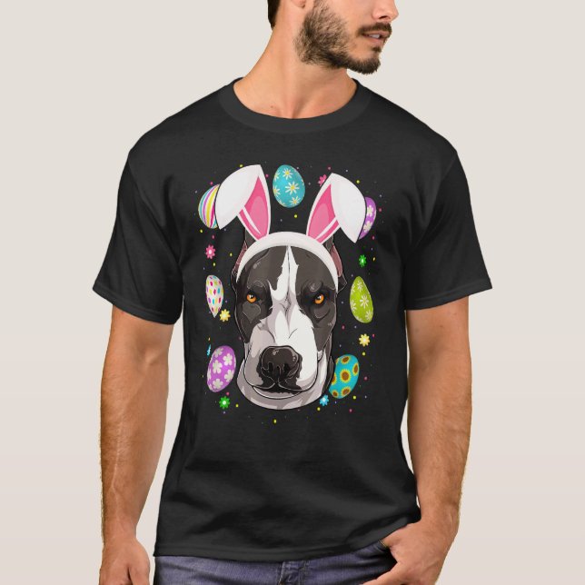 Funny Easter Egg Bunny Ear Pit Bull Dog Face Easte T-Shirt (Front)