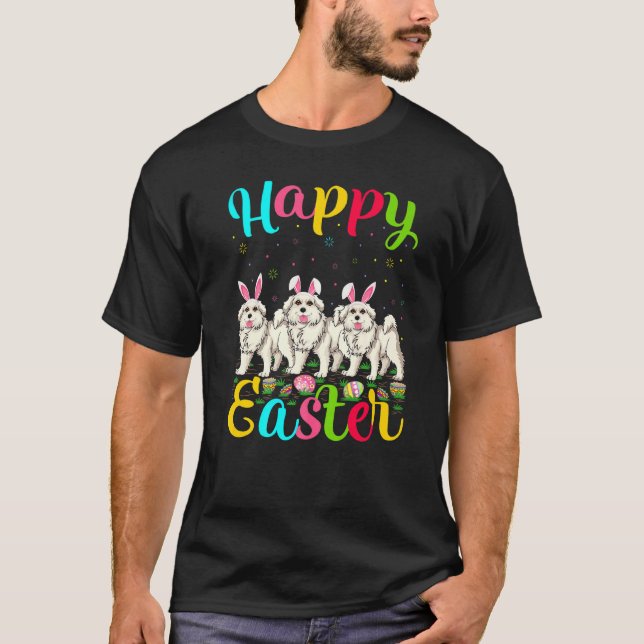 Funny Easter Egg Bunny Great Pyrenees Dog Happy Ea T-Shirt (Front)