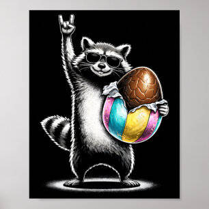 Funny Easter Egg Chocolate Racoon Rock On  Poster